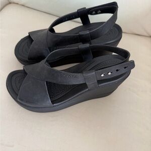 CROCS Women's Black Wedge Sandals Size 7